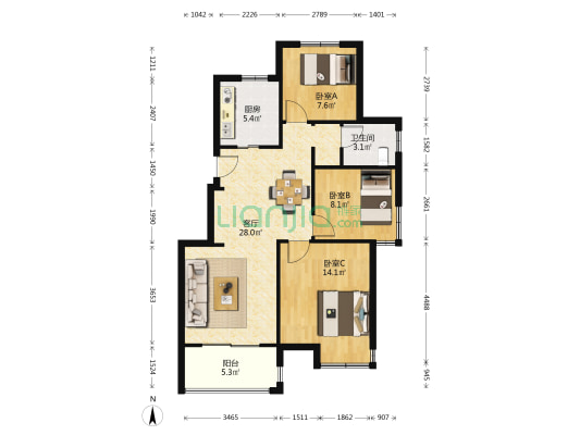 银亿东城第九街区南区 3室1厅1卫 88平方