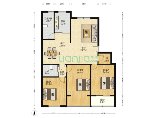 海宁苑 3室2厅2卫 132平方