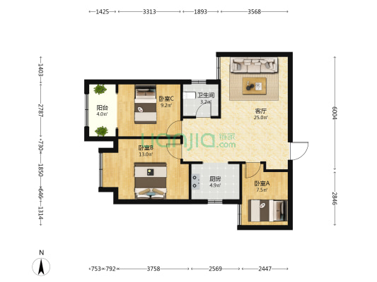 银泰佳苑 3室1厅1卫 94平方