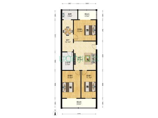 外贸小区 3室2厅1卫 111平方