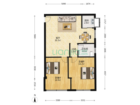 标达花园 2室1厅1卫 82平方