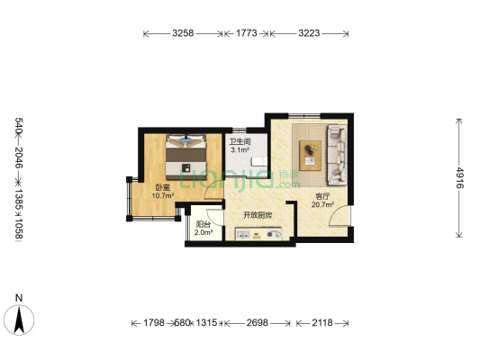 明发锦绣华城 1室1厅1卫 45平方