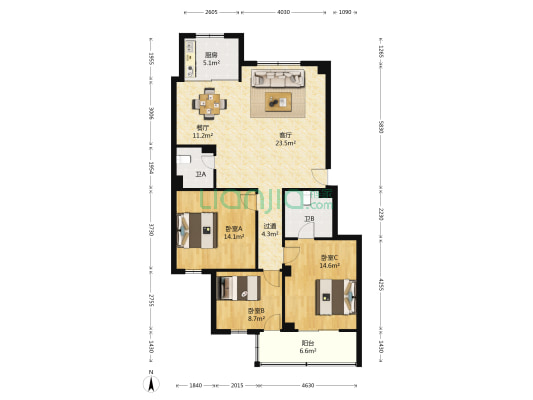 美曦大厦 3室2厅2卫 125平方