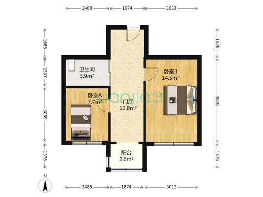 医院家属楼 2室0厅1卫 56平方