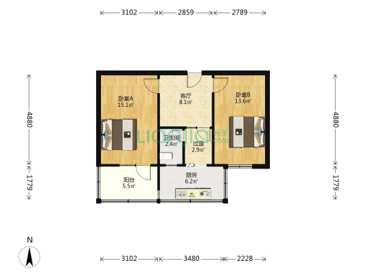 黄河机器制造厂十街坊小区 2室1厅1卫 58平方