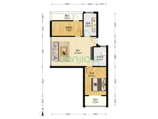 尚德花园 1室1厅1卫 67平方