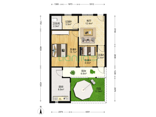 茅盾西路186号 2室1厅1卫 63平方