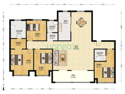 岳麓贰期 4室1厅4卫 195平方
