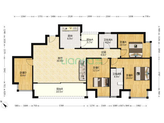 金隅新都会天屿 4室1厅2卫 128平方