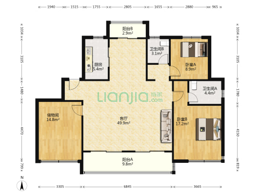 姑苏樾 2室1厅2卫 134平方