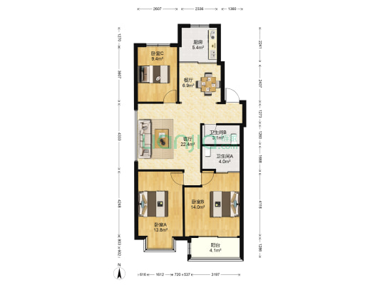 城北小区二区 3室2厅2卫 100平方