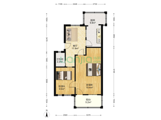 汉阳区二合村 2室1厅1卫 67平方