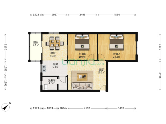 清江东路5号 2室2厅1卫 75平方