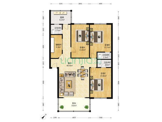 东府街27号 3室1厅3卫 128平方