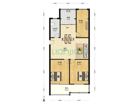 润洋花园 3室1厅1卫 116平方