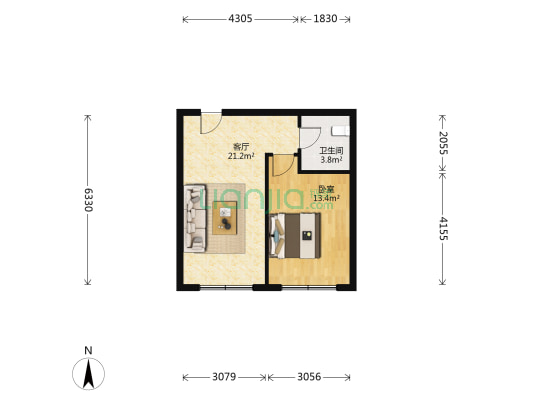 四库春秋 1室1厅1卫 57平方