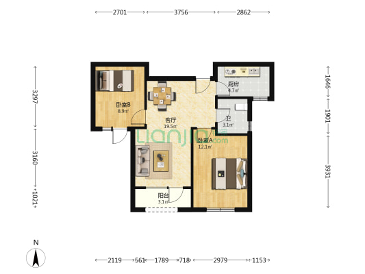 海悦澜庭 2室1厅1卫 77平方