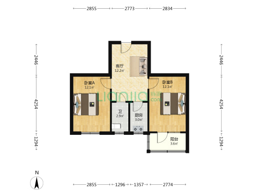 塑料一厂家属院 2室1厅1卫 57平方