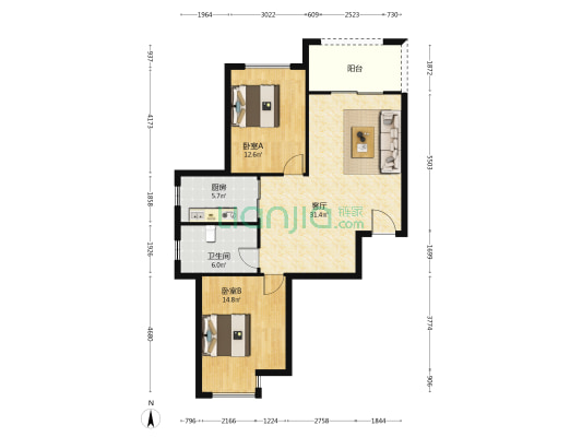 富邦•逅海小镇 2室1厅1卫 100平方