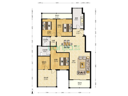 清水苑西区 3室1厅2卫 133平方
