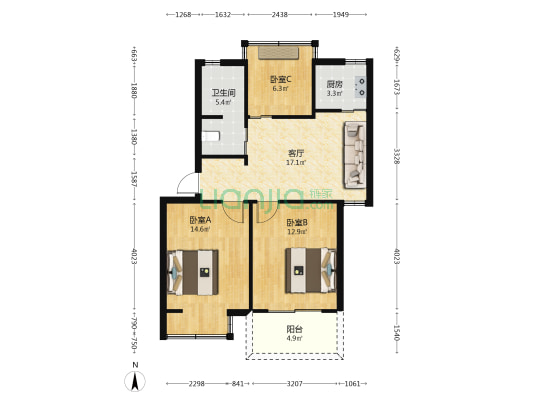 海洋渔业局宿舍 3室1厅1卫 82平方