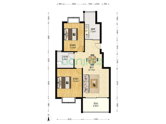 光大花园 2室1厅1卫 92平方