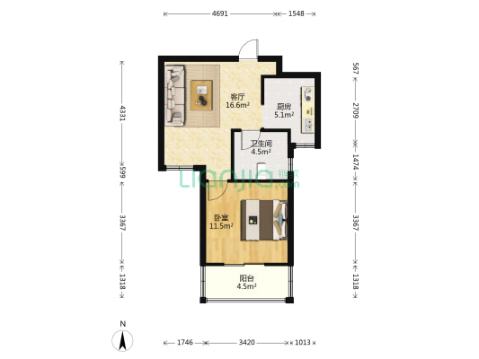 七韵美地苑 1室1厅1卫 57平方