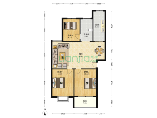 华瑞佳苑南区 3室1厅1卫 116平方