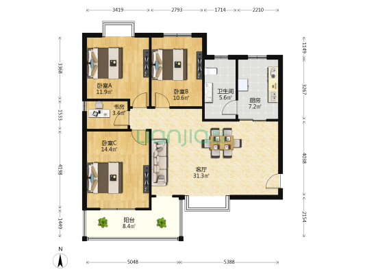 立新路48号 4室1厅1卫 105平方