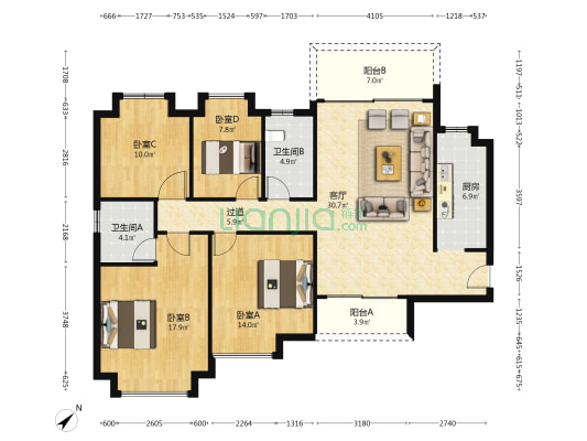 惠州恒大华府 4室1厅2卫 139平方