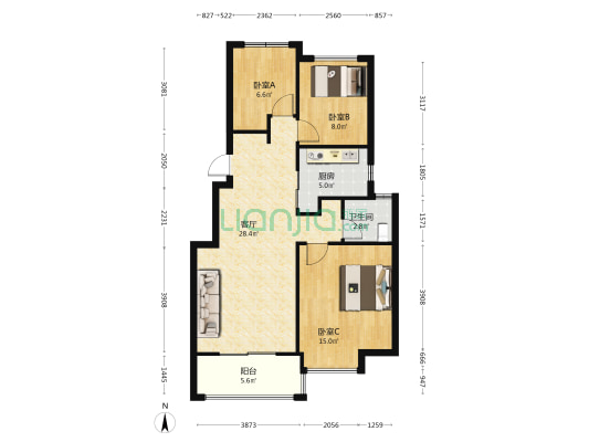 潜溪壹号 3室1厅1卫 89平方