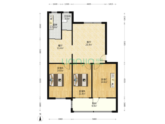 晨光小区 3室2厅1卫 114平方