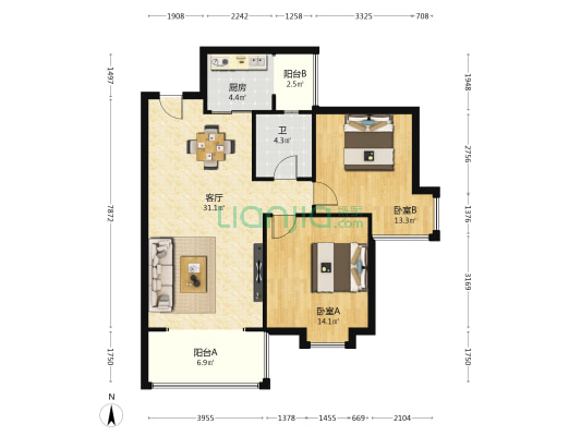林溪艺墅 2室1厅1卫 89平方