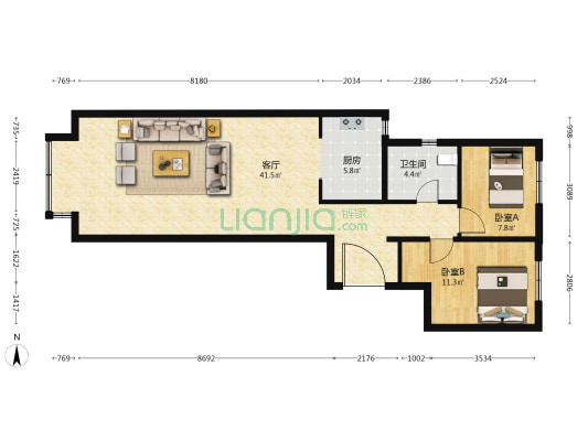 华业玫瑰东筑 2室1厅1卫 99平方