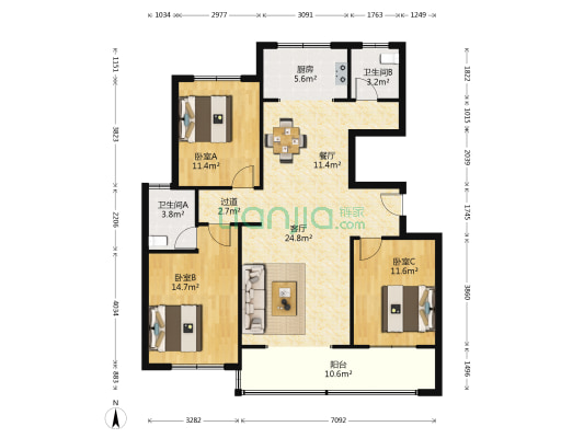 恒基名筑 3室2厅2卫 143平方