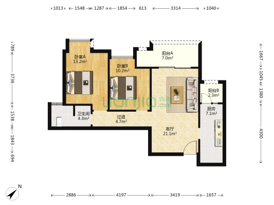 中房芳华美地 2室1厅1卫 87平方