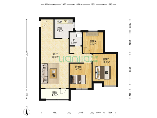 唐山金科集美郡 3室1厅1卫 108平方