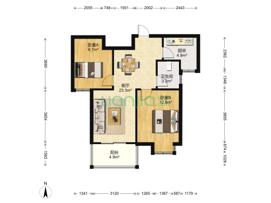 汀洲花苑北 2室1厅1卫 81平方