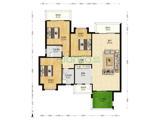 海逸豪庭逸澄轩 3室1厅2卫 134平方