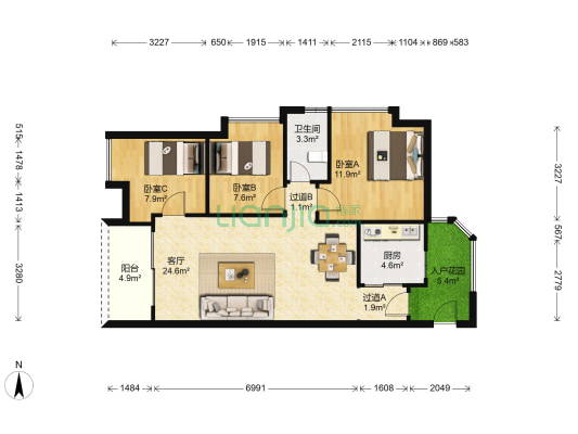 万科金色康苑 3室1厅1卫 89平方