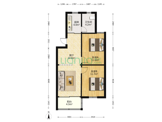 湘江路30号 2室1厅1卫 70平方