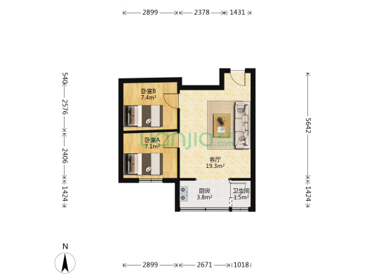 乐嘉花园 2室1厅1卫 60平方