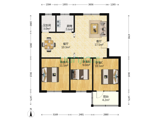如意家園 3室2厅1卫 92平方