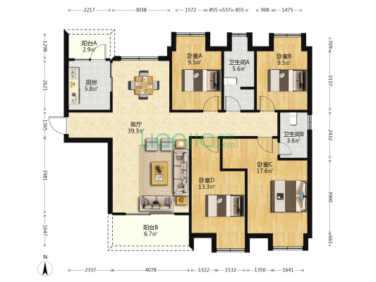 盛鼎阳光 4室1厅2卫 139平方