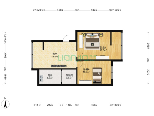 徐家棚街长轮社区 2室1厅1卫 69平方