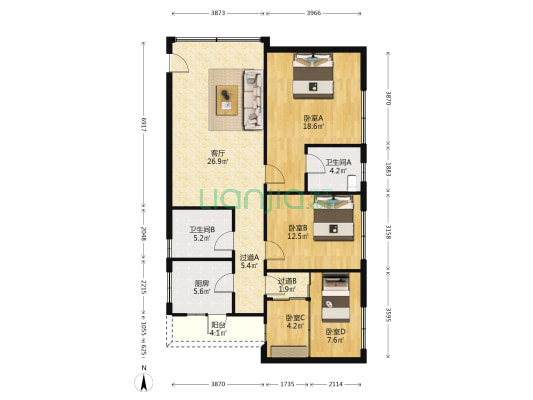 润河楼 4室1厅2卫 115平方