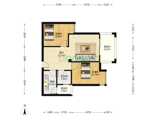 书香里 2室1厅1卫 75平方