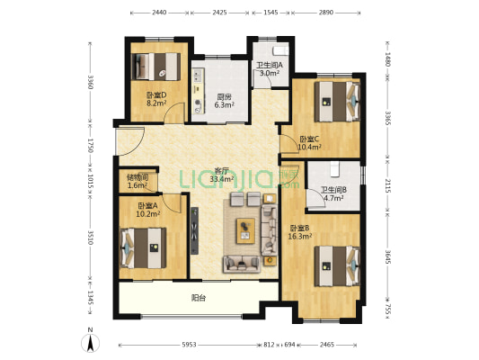 万科北门塘上二期 4室1厅2卫 133平方