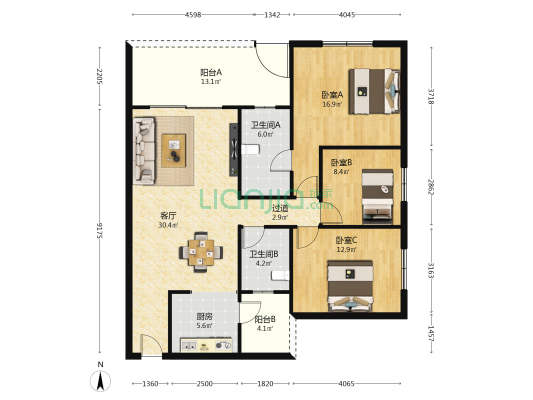 祥弘悦城 3室1厅2卫 123平方