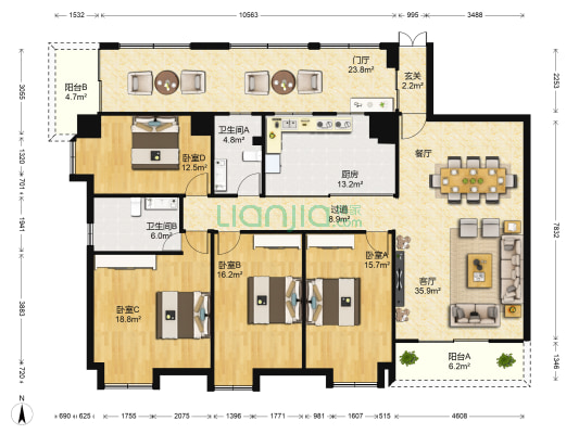 书香苑 4室1厅2卫 194平方